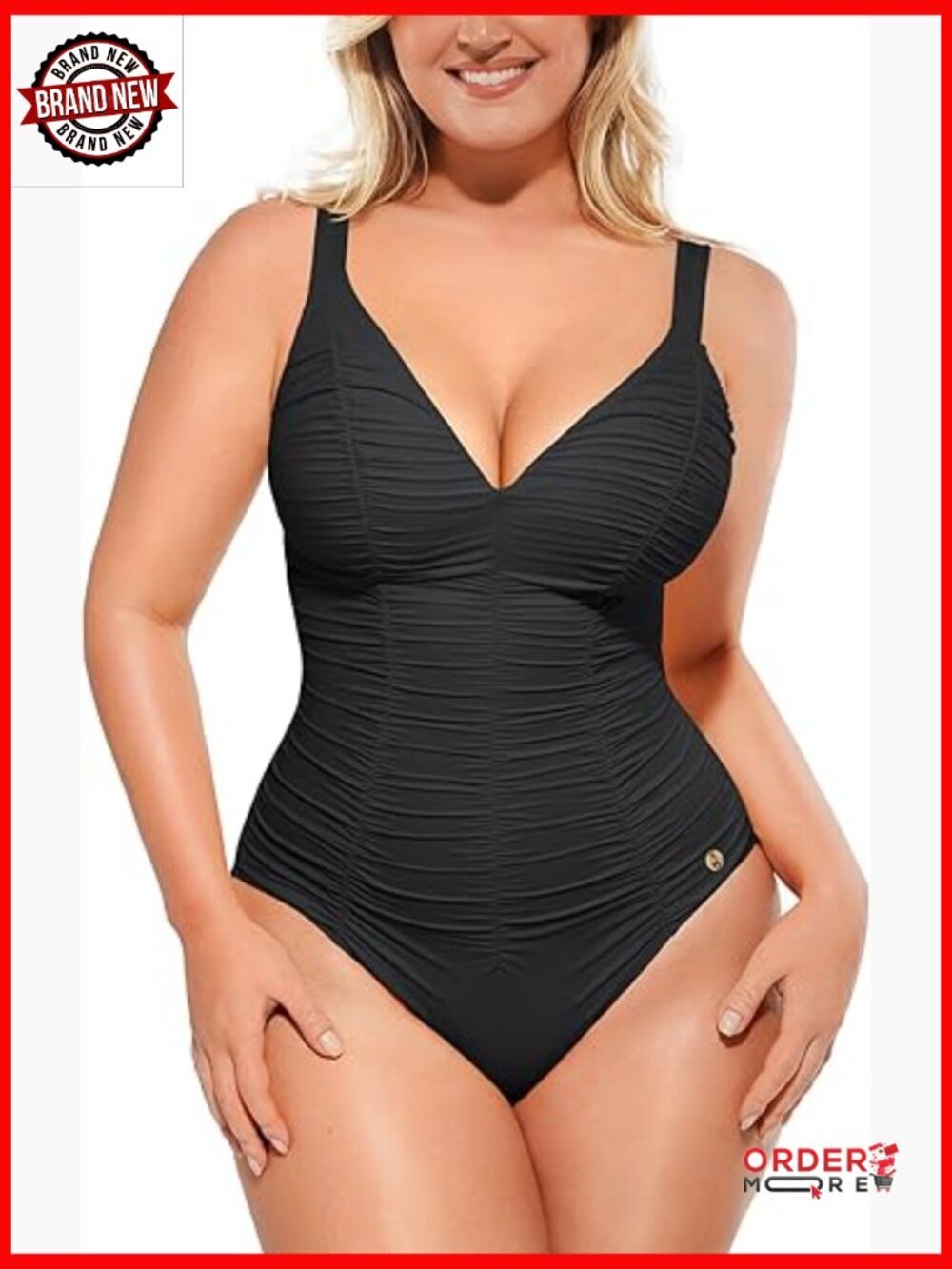 One Piece Swimsuit Tummy Control Ruched Slimming Bathing Suit Lace-Up Back